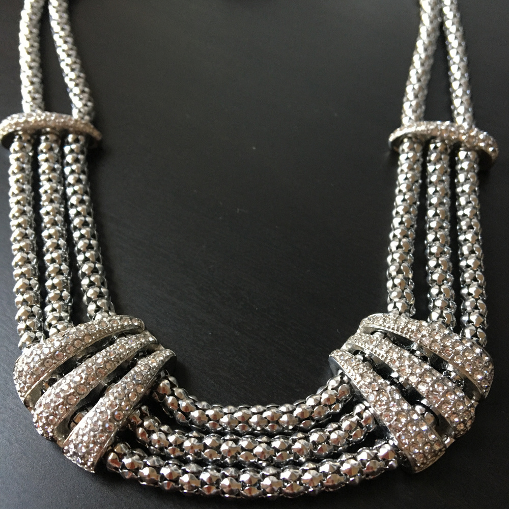 DSMK Stainless Steel Crystal 18" Choker Necklace Rare